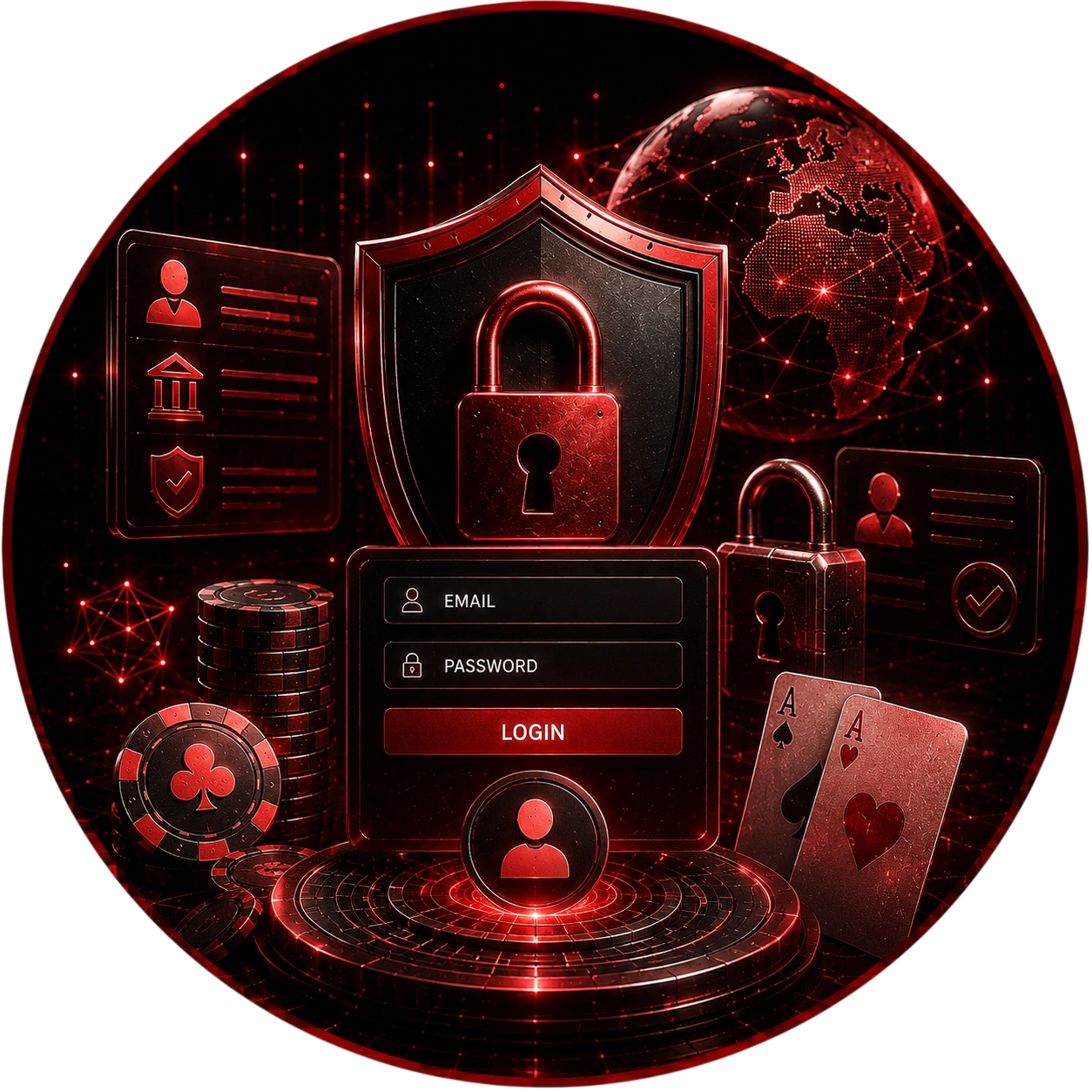 CoinPoker login panel with shield, padlock and account icons