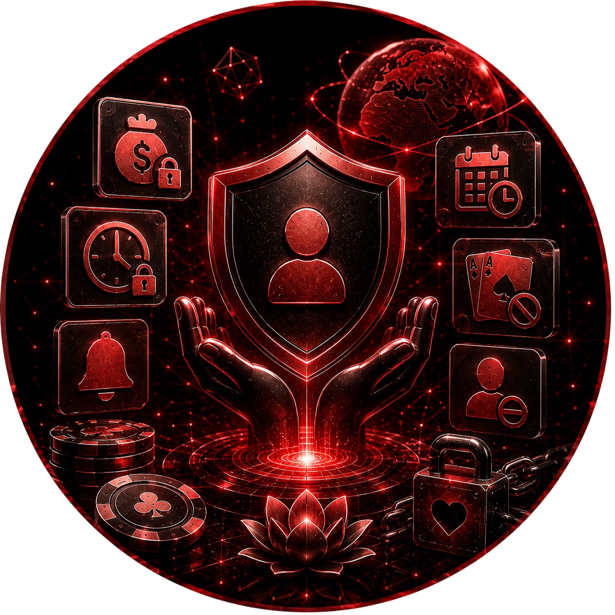 CoinPoker red shield with hands and responsible gaming icons